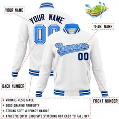 White Powder Blue-White Full-Snap Varsity Letterman Jacket 4