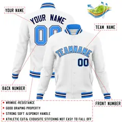 White Powder Blue-White Full-Snap Varsity Letterman Jacket 4