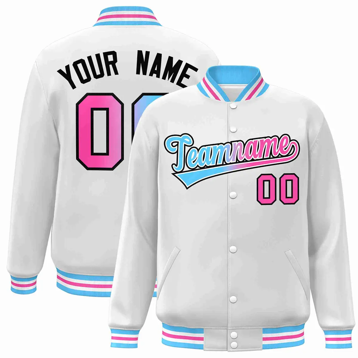 White Powder Blue-White Gradient Letterman Varsity Jacket