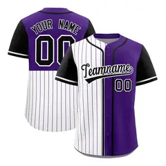 White Purple and Black Pinstripe Raglan Baseball Jersey 1