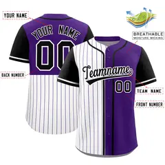 White Purple and Black Pinstripe Raglan Baseball Jersey 2
