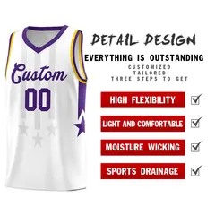 White Purple and Gold Gradient Star Graffiti Basketball Jersey 2