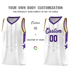 White Purple and Gold Gradient Star Graffiti Basketball Jersey 3