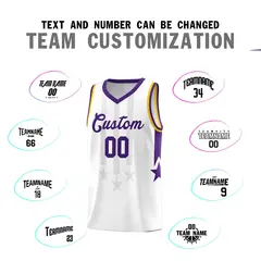 White Purple and Gold Gradient Star Graffiti Basketball Jersey 4