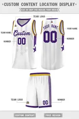 White Purple and Gold Gradient Star Graffiti Basketball Jersey 5