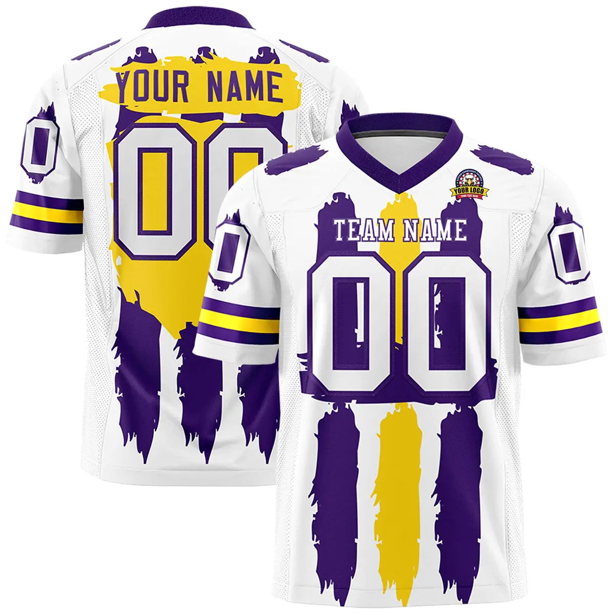White Purple and Gold Graffiti Pattern Flag Football Jersey