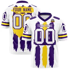 White Purple and Gold Graffiti Pattern Flag Football Jersey