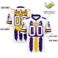 White Purple and Gold Graffiti Pattern Flag Football Jersey 2