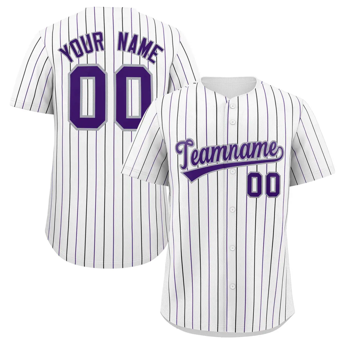 White Purple and Gray Bi-Color Stripes Baseball Jersey
