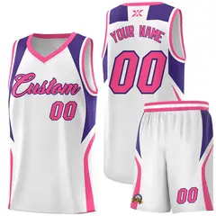 White Purple and Pink Color Block Basketball Uniform Jersey