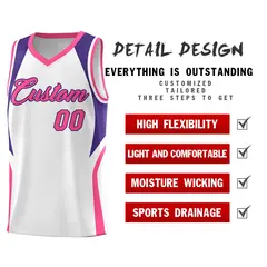 White Purple and Pink Color Block Basketball Uniform Jersey 2