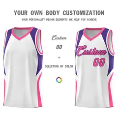 White Purple and Pink Color Block Basketball Uniform Jersey 3