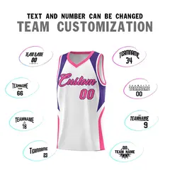 White Purple and Pink Color Block Basketball Uniform Jersey 4