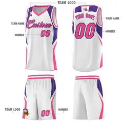 White Purple and Pink Color Block Basketball Uniform Jersey 5