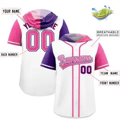 White Purple and Pink Split Raglan Baseball Hoodie Jersey 2