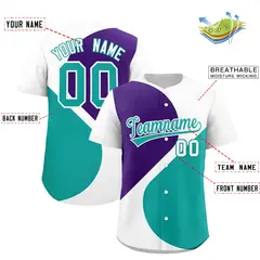 White Purple-Aqua Half Heart Color Block Baseball Jersey 2