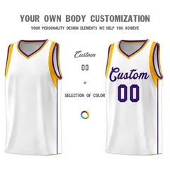 White Purple-Aqua Sleeve Color Block Basketball Jersey 3