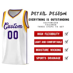 White Purple-Aqua Sleeve Color Block Basketball Jersey 5