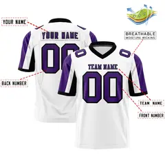 White Purple-Black Color Block Raglan Football Jersey 2