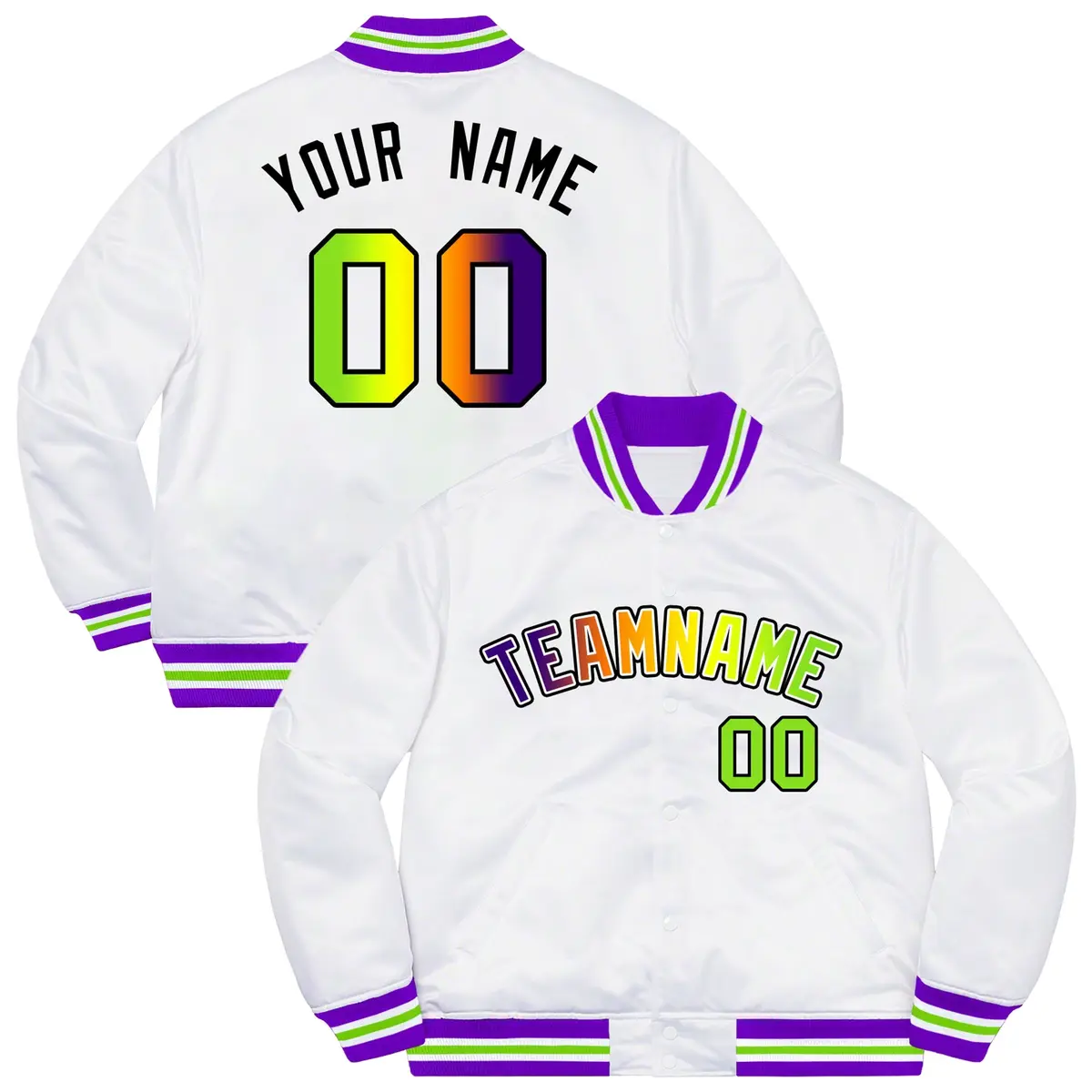 White Purple-Black Gradient Letterman Varsity Jacket