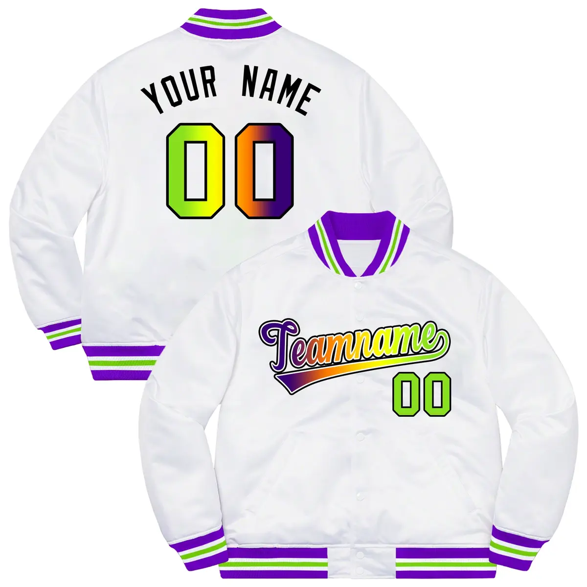 White Purple-Black Gradient Letterman Varsity Jacket