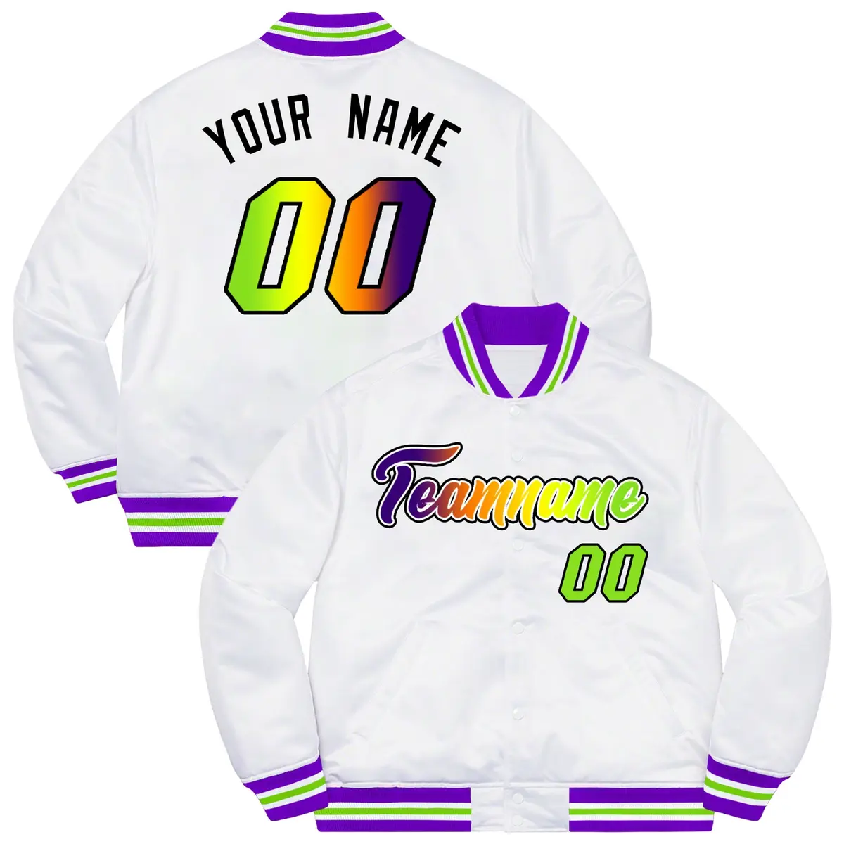 White Purple-Black Gradient Letterman Varsity Jacket