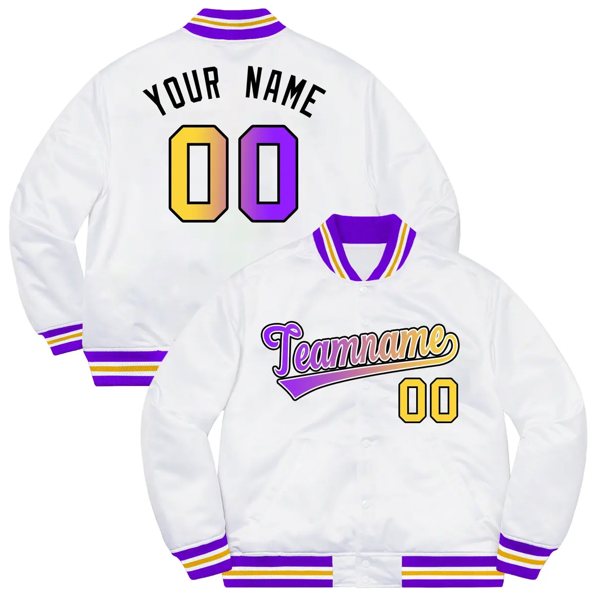 White Purple-Black Gradient Letterman Varsity Jacket