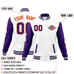 White Purple Black Raglan Sleeve Cotton Letterman Jacket 2