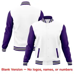 White Purple Black Raglan Sleeves Full-Snap Letterman Cotton Jacket 6