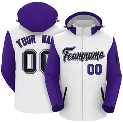 White Purple-Black Raglan Sleeves Waterproof Jacket