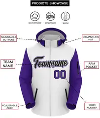 White Purple-Black Raglan Sleeves Waterproof Jacket 2