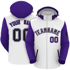 White Purple-Black Raglan Sleeves Waterproof Jacket