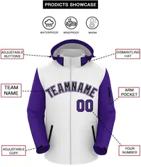 White Purple-Black Raglan Sleeves Waterproof Jacket 2