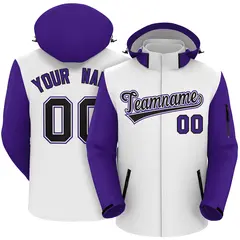 White Purple-Black Raglan Sleeves Waterproof Jacket