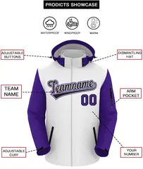White Purple-Black Raglan Sleeves Waterproof Jacket 2