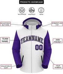 White Purple-Black Raglan Sleeves Waterproof Jacket 2