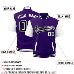 White Purple Black Short Sleeve Full-Snap Varsity Jacket 2