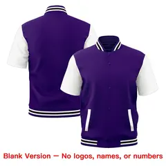 White Purple Black Short Sleeve Full-Snap Varsity Jacket 7