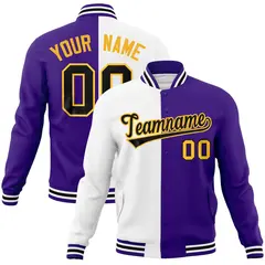 White Purple-Black Two Tone Split Varsity Full-Snap Letterman Jacket 1