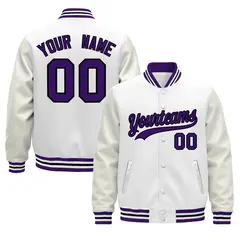 White Purple Black Varsity Jacket with Faux Leather Sleeves 1