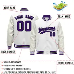 White Purple Black Varsity Jacket with Faux Leather Sleeves 2