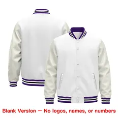 White Purple Black Varsity Jacket with Faux Leather Sleeves 6