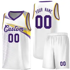 White Purple Chest Color Block Basketball Jersey