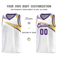 White Purple Chest Color Block Basketball Jersey 3