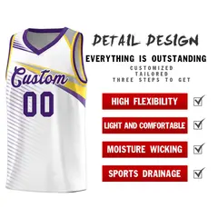 White Purple Chest Color Block Basketball Jersey 5