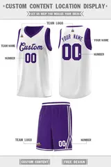White Purple Chest Slash Pattern Basketball Jersey 2
