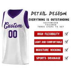 White Purple Chest Slash Pattern Basketball Jersey 4