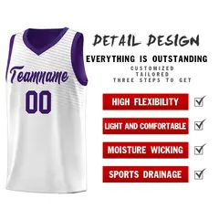 White Purple Chest Slash Pattern Basketball Jersey 17