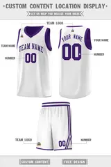 White Purple Chest Slash Pattern Basketball Jersey 21