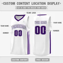 White Purple Classic Athletic Basketball Jersey 2